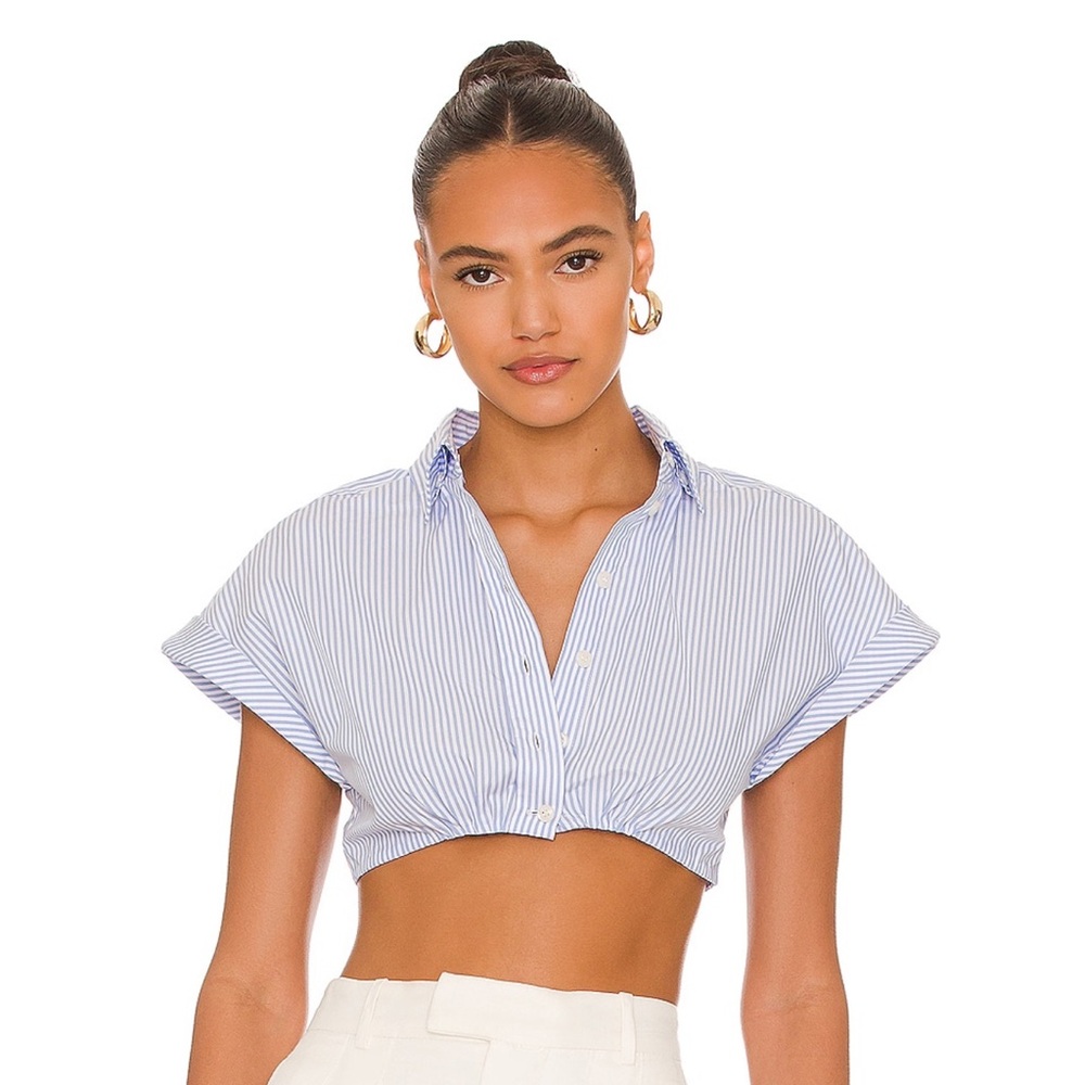 L'Academie Striped Collared Crop Top